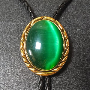 Golden Edge Green Jade Bola BOLO Tie Wedding Necklace for Men Women Groomsmen Bridegroom - Western Cowboy Necktie