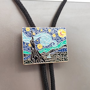 Starry Night Van Gogh Bola BOLO Tie - Wedding Necklace for Men Groomsmen Bridegroom - Sweater Chain - Western Cowboy Necktie