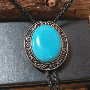 Turquoise Grass Bola BOLO Tie Necklace for Men Women Groomsmen Bridegroom - Western Cowboy Necktie