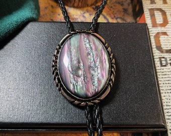 Abalone Shell Bolo Tie – Western Cowboy Wedding Necktie Long Necklace Gift for Him Her