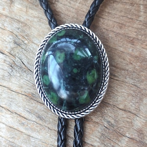 Jungle Stone Agate Bola BOLO Tie for Men or Women Groomsmen Bridegroom - Western Cowboy - Wedding Necklace Necktie