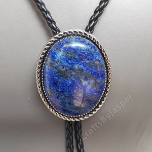 Lapis Lazuli Bola BOLO Tie Necklace - Wedding Necklace for Men Women Groomsmen Bridegroom - Western Cowboy Necktie