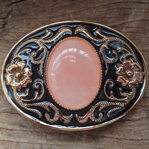 Boho Western Cowboys Belt Buckle - Pink Crystal Mens Belt Buckle - Rose-gold Flower Buckles - Christmas Fathers Day Gifts