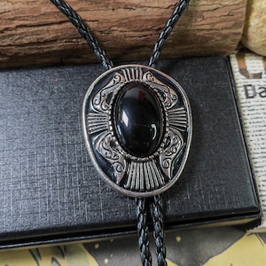 Peacock Black Onyx Mens Bola BOLO Tie - Necklace Wedding for Men Women Groomsmen Bridegroom - Western Cowboy Necktie