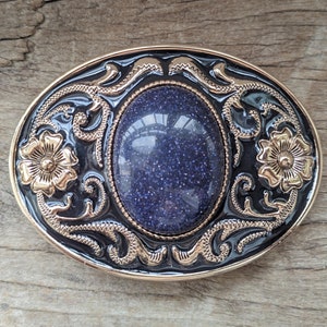 Boho Western Cowboys Belt Buckle - Blue Star Stone Mens Belt Buckle - Rose-gold Flower Buckles - Christmas Fathers Day Gifts
