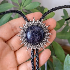 Blue-Starry Sky Stone Sun Shape Bola BOLO Tie - Necklace Wedding for Men Women Groomsmen Bridegroom - Western Cowboy Necktie