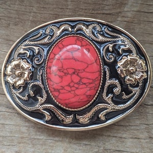 Boho Western Cowboys Belt Buckle - Red Granite Mens Belt Buckle - Rose-gold Flower Buckles - Christmas Fathers Day Gifts