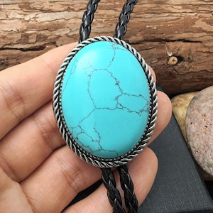 Giant Turquoise Bola Bolo Tie - Wedding Necklace for Men Women Groomsmen Bridegroom - Western Cowboy Necktie