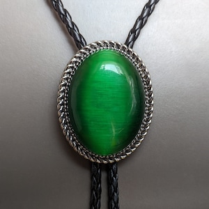 Green Cat-eye Jade Stone Bola BOLO Tie Wedding Necklace for Men Women Groomsmen Bridegroom - Western Cowboy Necktie
