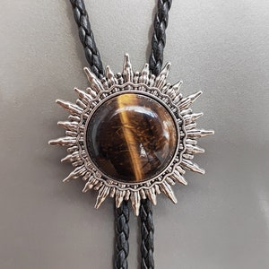 Tiger-eye Stone Sun Shape Bola BOLO Tie Necklace Wedding for Men Women ...