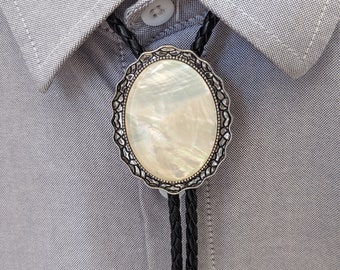 Mother of Pearl Bolo Tie – Western Cowboy Faux Leather Necktie Gift for Him Her