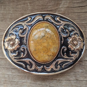 Boho Western Cowboys Belt Buckle - Crazy Agate Mens Belt Buckle - Rose-gold Flower Buckles - Christmas Fathers Day Gifts