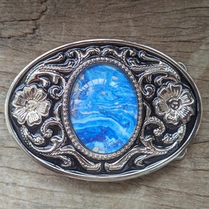 Boho Western Cowboys Belt Buckle - Starry Night Mens Belt Buckle - Silver Flower Buckles - Christmas Fathers Day Gifts