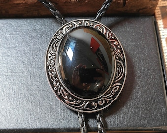 Black Onyx Mens Bola BOLO Tie - Necklace Wedding for Men Women Groomsmen Bridegroom - Western Cowboy Necktie