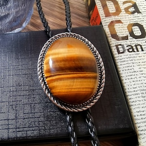 Tiger-Eye Stone Bola BOLO Tie Wedding Necklace for Men or Women Groomsmen Bridegroom - Western Cowboy Necktie