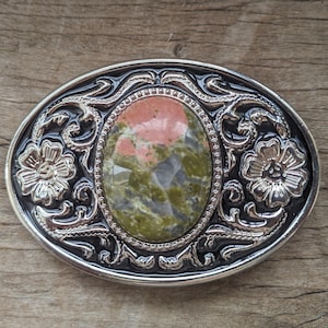 Boho Western Cowboys Belt Buckle - Red& Green Agate Mens Belt Buckle - Silver Flower Buckles - Christmas Fathers Day Gifts