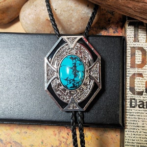 Cravate Bola BOLO turquoise foncé - Collier mariage pour homme femme garçons d&#39;honneur marié - Cravate cowboy western
