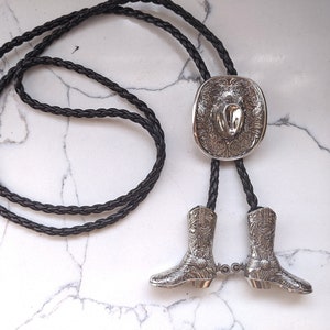 Cowboys Hat Mens Groomsmen Bridegroom Bola Bolo Tie Western Wedding Necklace - Boots Pendents Necktie