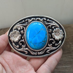 Boho Western Cowboys Buckle - Giant Natural Turquoise Mens Belt Buckle - Flower Buckles - Christmas Fathers Day Gifts Idea