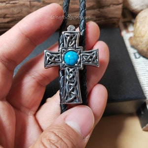 Cross Turquoise Bola BOLO Tie Necklace for Men or Women Groomsmen Bridegroom - Western Cowboy Necktie