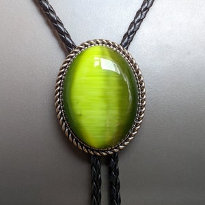 Yellow Cat-eye Jade Stone Bola BOLO Tie Wedding Necklace for Men Women Groomsmen Bridegroom - Western Cowboy Necktie
