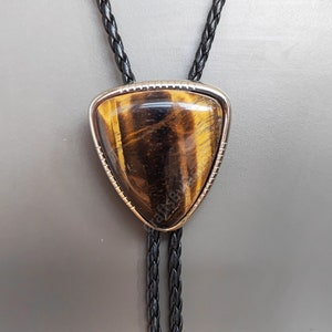 Tiger-Eye Stone Bolo Tie, Western Cowboy Necktie