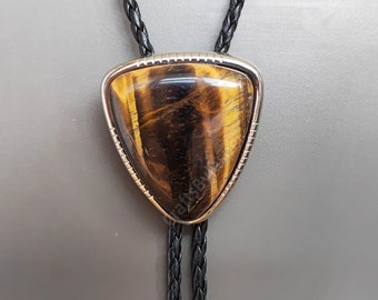 Corbata bolo con piedra de ojo de tigre, corbata vaquera del oeste