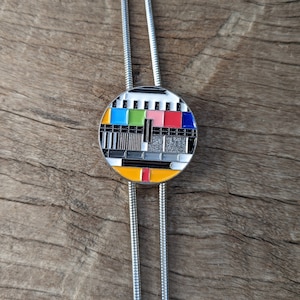 TV Test Pattern Bolo Tie - Stainless Steel Western Necktie