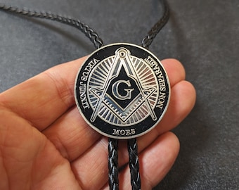 Masonic Freemasonry Medal Bola BOLO Tie - Wedding Necklace for Men - Western Cowboy Necktie