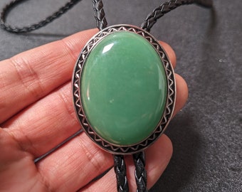 Light Green Jade Bolo Tie – Western Cowboy Faux Leather Necktie Wedding Gift for Him Her