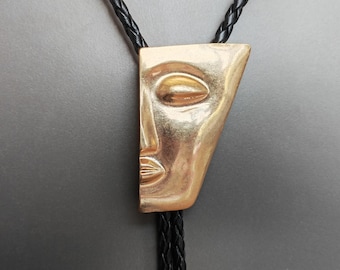 Moai Bolo Tie: Golden Abstractionist Western Cowboy Necktie