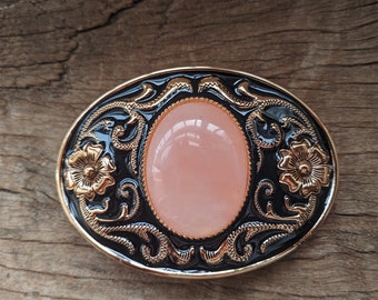 Pink Crystal Rose-Gold Flower Boho Western Cowboy Belt Buckle – Gift for Him