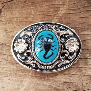 Scorpion riemgesp – blauwe steen zinklegering cowboygesp Cadeau voor hem
