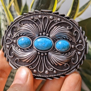 Boho Western Cowboys Buckle - Flower Blue Stone Mens Belt Buckle - Turquoise Flower Buckles - Christmas Fathers Day Gifts Idea BS023