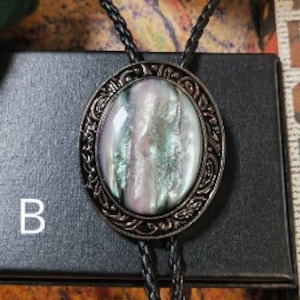 Abalone Shell Stone Bola Bolo Tie - Wedding Necklace for Men Women Groomsmen Bridegroom - Western Cowboy Necktie