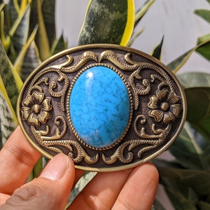 Boho Western Cowboys Buckle - Mens Belt Buckle - Grass Flower Turquoise Buckles - Christmas Fathers Day Gifts Idea BS18