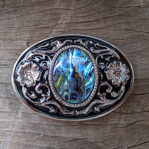 Boho Western Cowboys Buckle - Giant Natural Abalone paua shell  Mens Belt Buckle - Flower Buckles - Christmas Fathers Day Gifts Idea