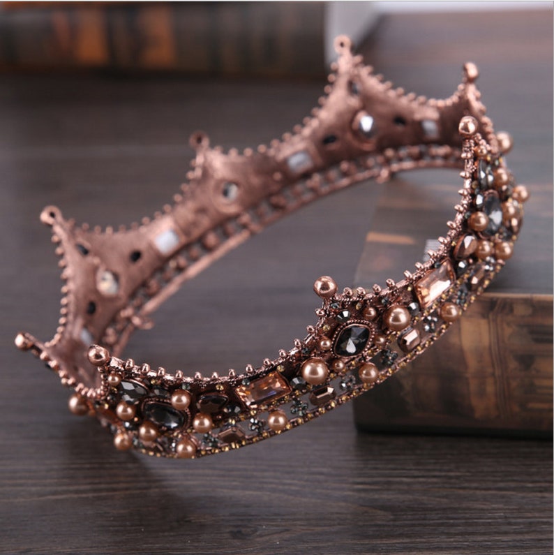 European Vintage Royal Court Baroque Bridal Headdress Headband Crown Inlay Diamond Round Princess Crown Wedding