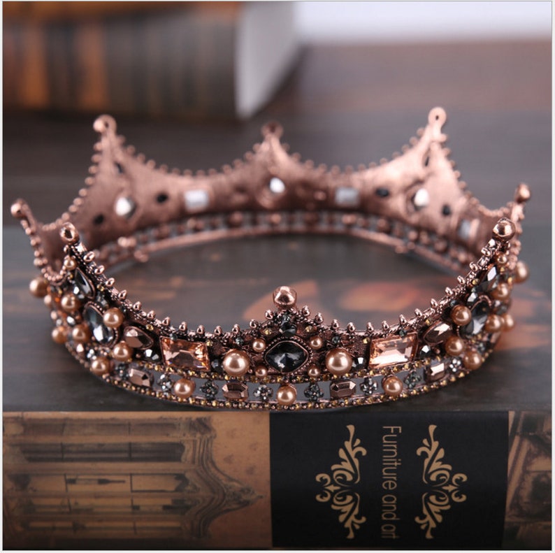 European Vintage Royal Court Baroque Bridal Headdress Headband Crown Inlay Diamond Round Princess Crown Wedding