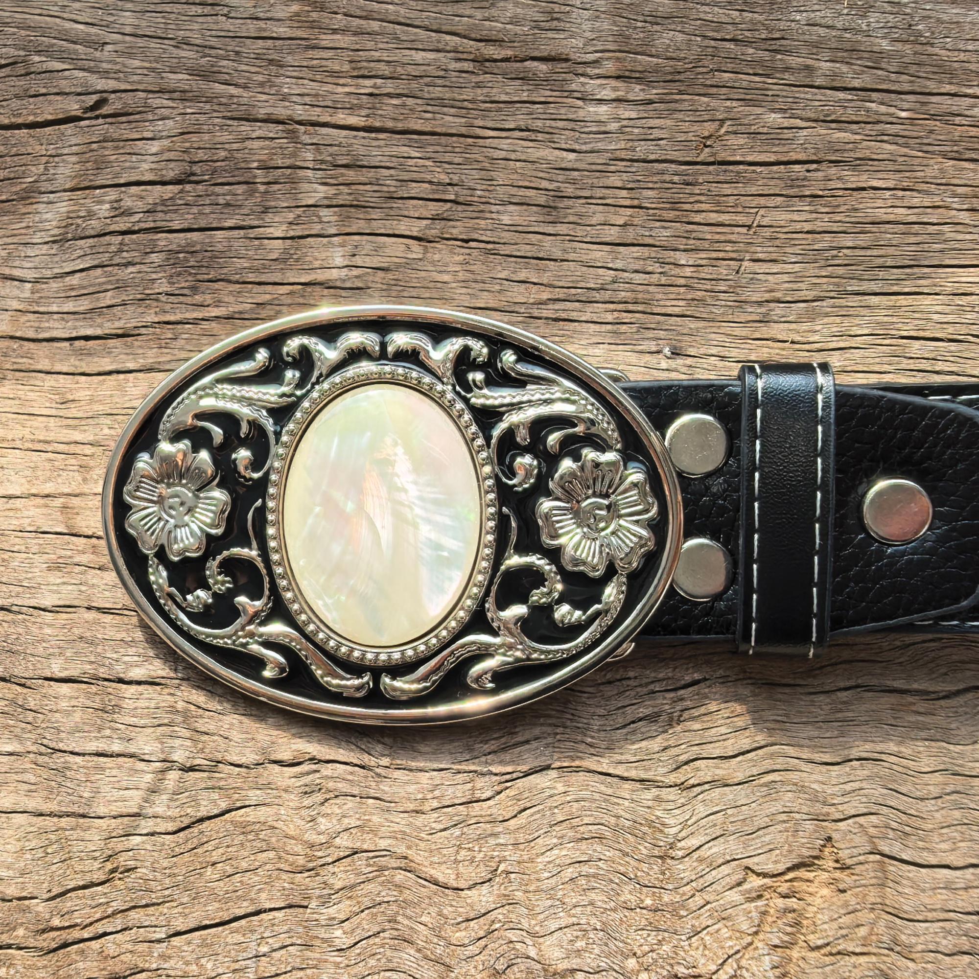 Mother of Pearl Silver Flower Boho Western Belt Buckle  display picture 2