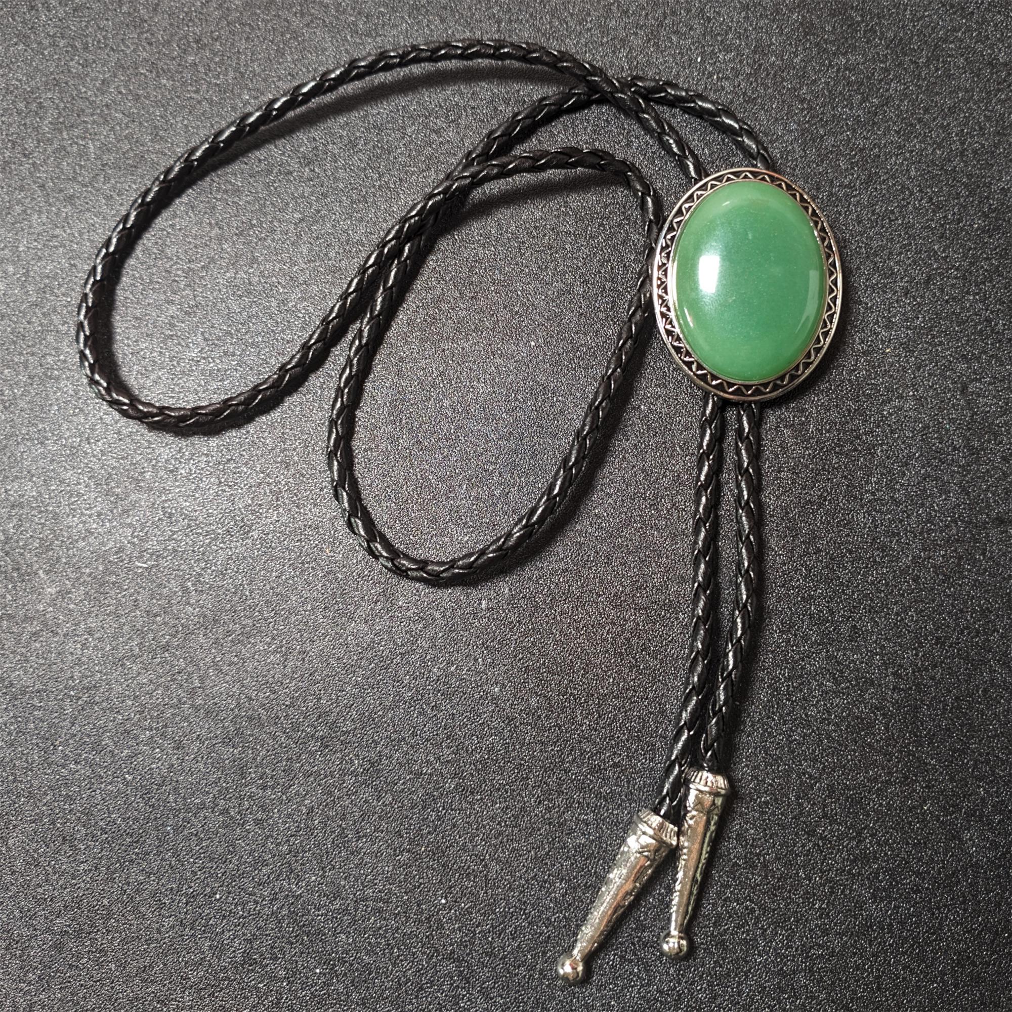 Green Jade Bolo Tie Necklace & Belt Buckle Set - Western  display picture 1