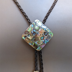 Square Natural Abalone Bola Bolo Tie - Western Cowboy Mens Groomsmen Bridegroom Wedding Necklace Necktie