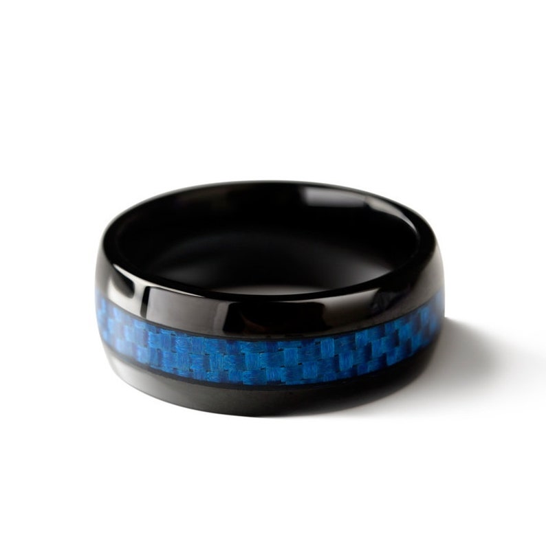 8MM Men's Rose Plated Tungsten Carbide Wedding Band With Black & Red Carbon Fiber Inlay – Sizes 7-15