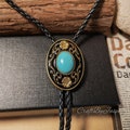 Turquoise Flowers Bola BOLO Tie - Wedding Necklace for Men Groomsmen Bridegroom - Western Cowboy Necktie