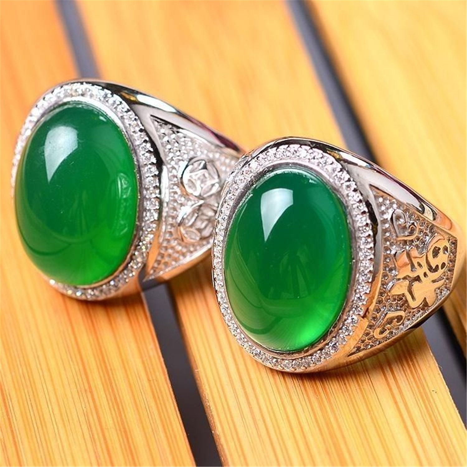 Real Jade Mens Ring Stone Fashion Adjustable Band Ring Etsy