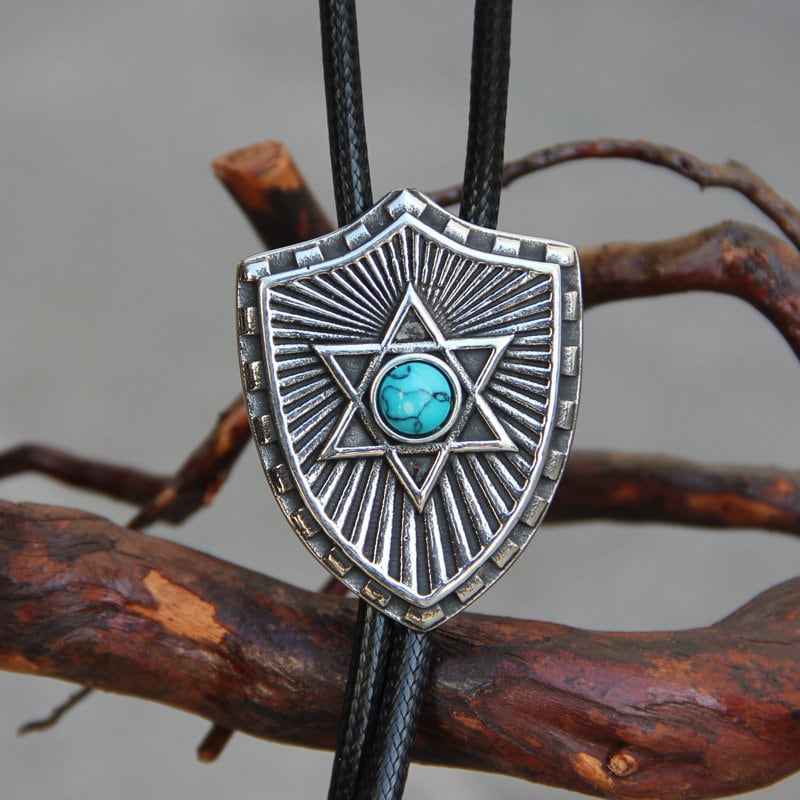 Geometric Shield Bolo Tie, Blue