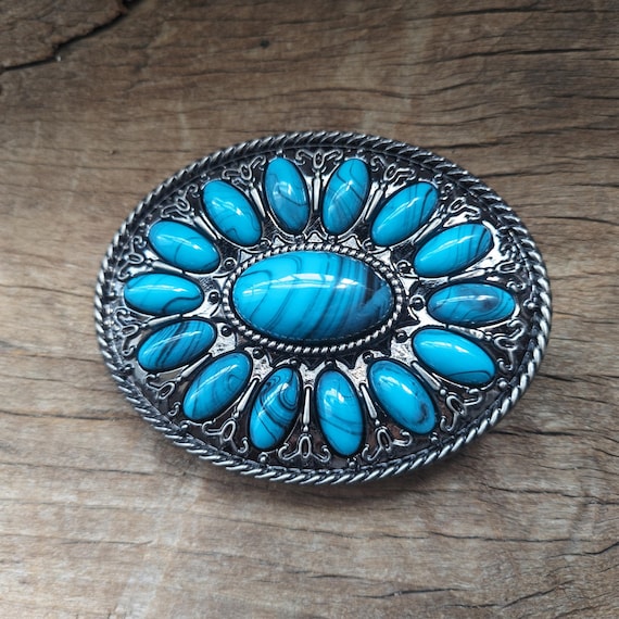 Boho Western Turquoise Flower Belt Buckle – Zinc Alloy  display picture 2