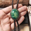 Green Forest Natural Jade Bola BOLO Tie - Wedding Necklace for Men Groomsmen Bridegroom - Western Cowboy Necktie