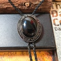 Black Onyx Mens Bola BOLO Tie - Necklace Wedding for Men Women Groomsmen Bridegroom - Western Cowboy Necktie