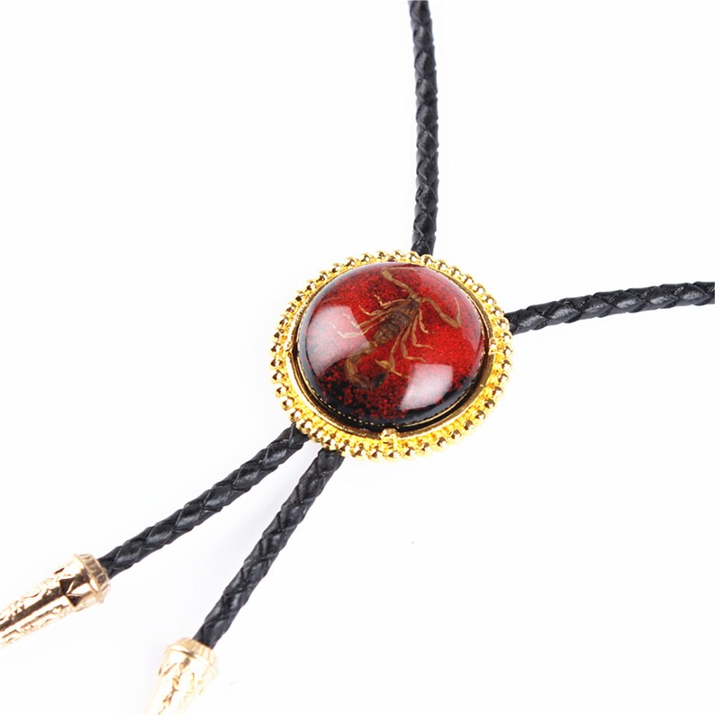 Ruby Scorpion Bola BOLO Tie Necklace Men Women Groomsmen Bridegroom Western Cowboy